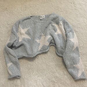 Wildfox Light Blue Star cropped Knit Sweater